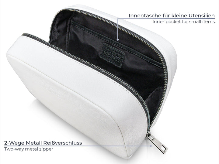 Kosmetiktasche Leder MIRA Ivory White aus echtem Leder von PURE Leather Studio | PURE Leather Studio