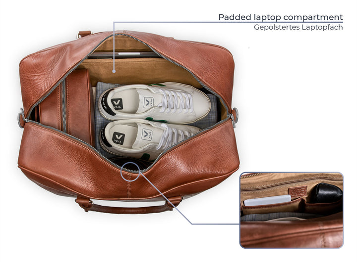 Reisetasche Leder CANOPUS Cognac aus echtem Leder von PURE Leather Studio | PURE Leather Studio