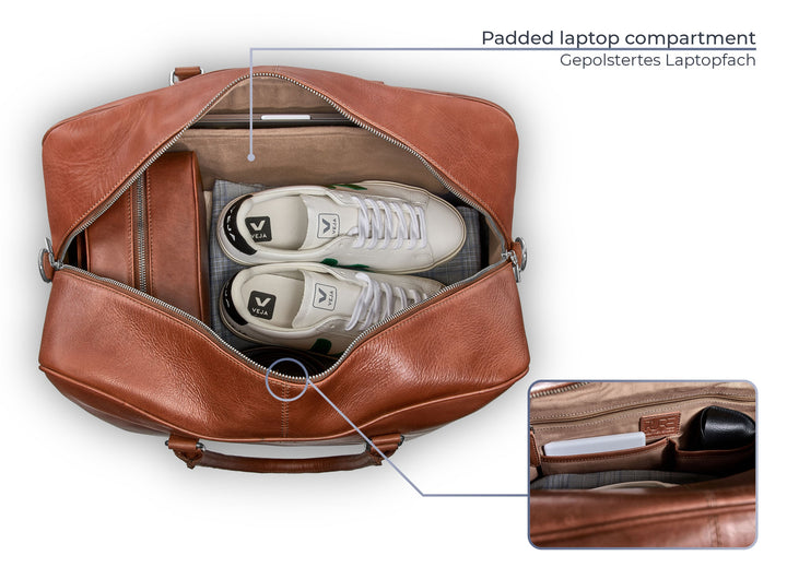 Reisetasche Leder CANOPUS Cognac aus echtem Leder von PURE Leather Studio | PURE Leather Studio