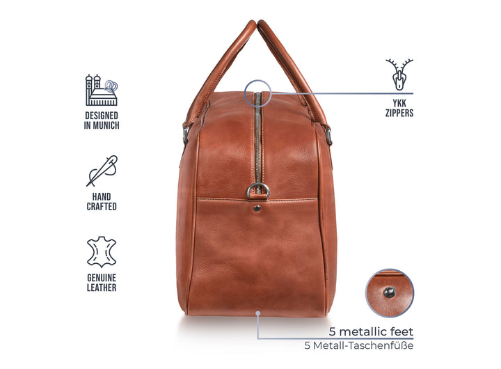 Reisetasche Leder CANOPUS Cognac aus echtem Leder von PURE Leather Studio | PURE Leather Studio