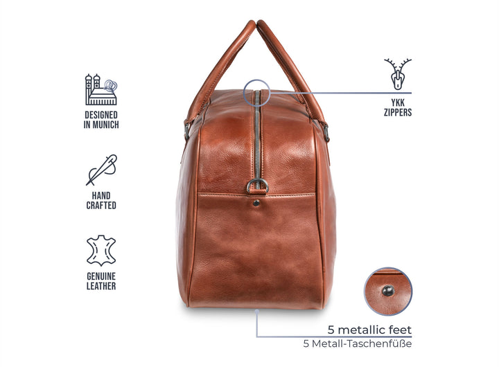 Reisetasche Leder CANOPUS Cognac aus echtem Leder von PURE Leather Studio | PURE Leather Studio