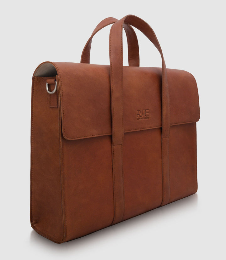 Aktentasche Leder LESATH Cognac aus echtem Leder von PURE Leather Studio | PURE Leather Studio