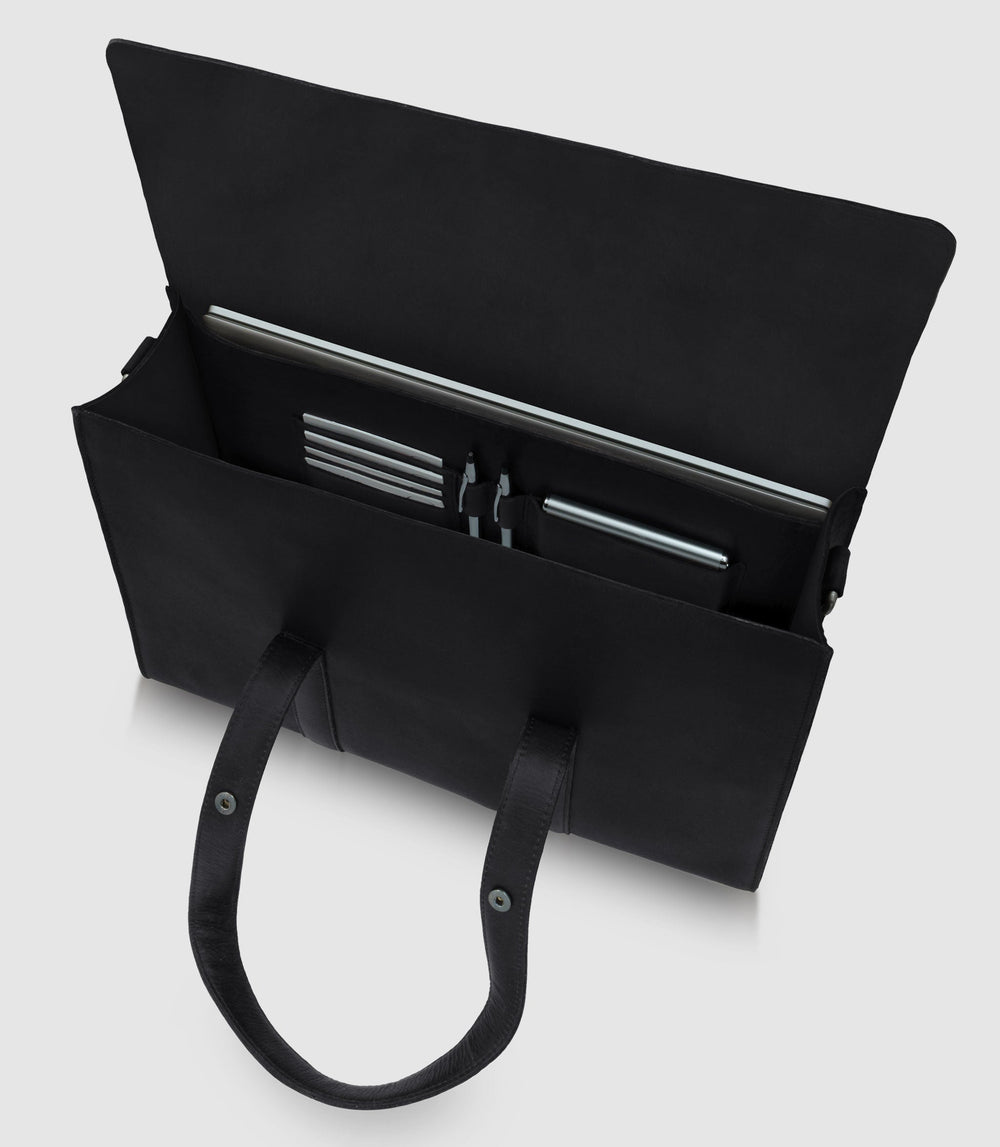 Aktentasche Leder LESATH Midnight black aus echtem Leder von PURE Leather Studio | PURE Leather Studio
