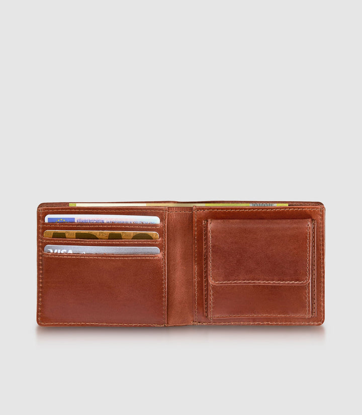Geldbeutel Leder CASTOR Bifold Cognac aus echtem Leder von PURE Leather Studio | PURE Leather Studio