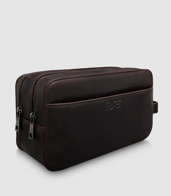 Kulturtasche Leder ATLAS XL Chocolate aus echtem Leder von PURE Leather Studio | PURE Leather Studio