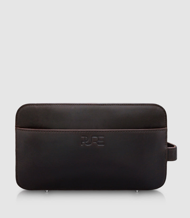 Kulturtasche Leder ATLAS XL Chocolate aus echtem Leder von PURE Leather Studio | PURE Leather Studio