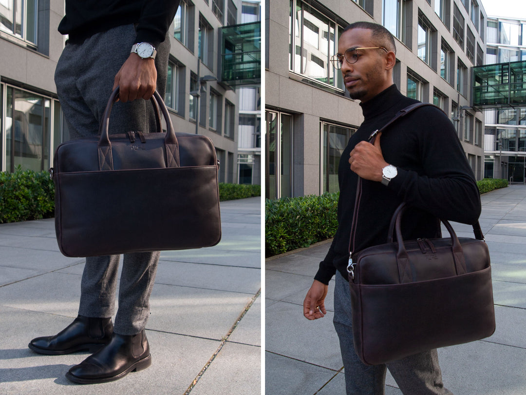 Laptoptasche Leder NAOS Chocolate aus echtem Leder von PURE Leather Studio | PURE Leather Studio