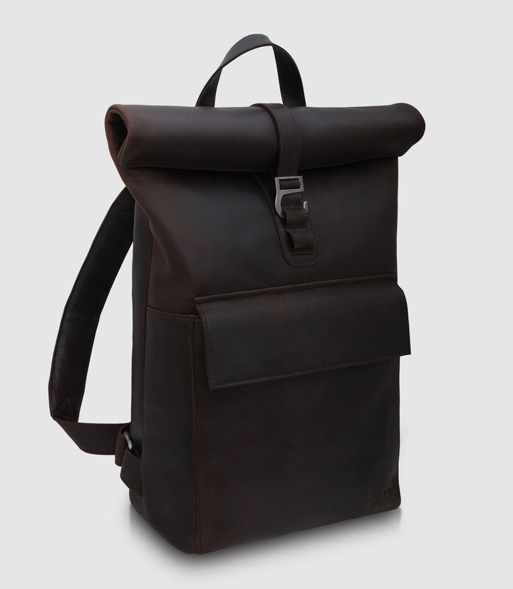 Rolltop Leder Rucksack POLIS Chocolate aus echtem Leder von PURE Leather Studio | PURE Leather Studio