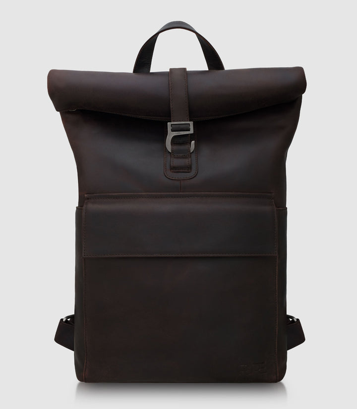 Rolltop Leder Rucksack POLIS Chocolate aus echtem Leder von PURE Leather Studio | PURE Leather Studio