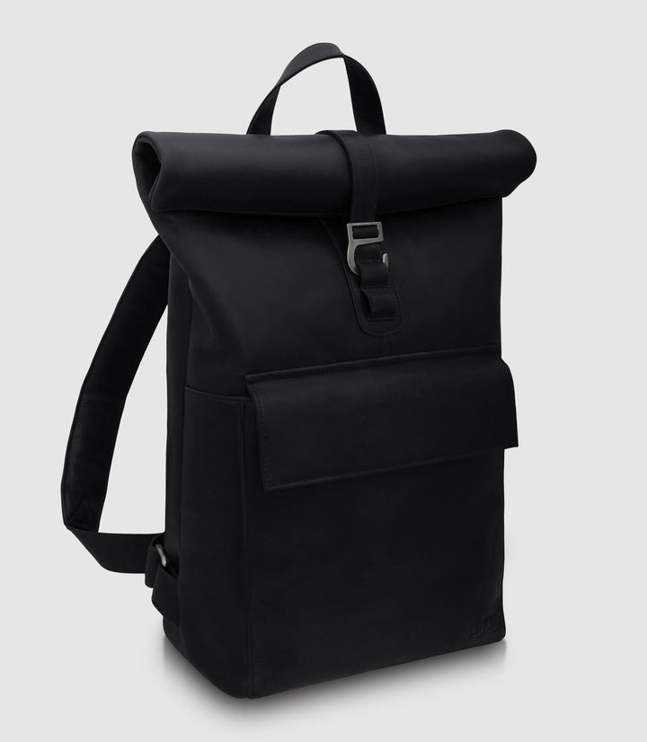 Rolltop Leder Rucksack POLIS Midnight Black aus echtem Leder von PURE Leather Studio | PURE Leather Studio
