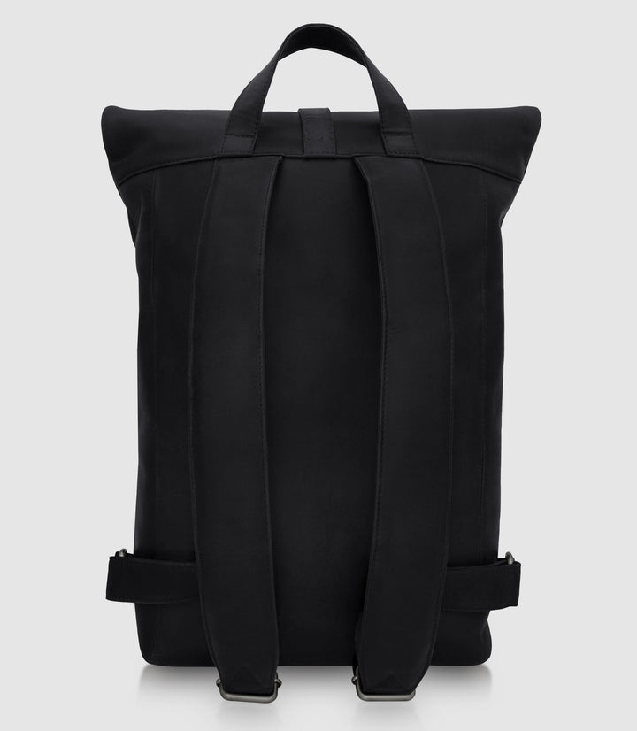 Rolltop Leder Rucksack POLIS Midnight Black aus echtem Leder von PURE Leather Studio | PURE Leather Studio