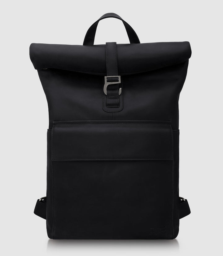 Rolltop Leder Rucksack POLIS Midnight Black aus echtem Leder von PURE Leather Studio | PURE Leather Studio