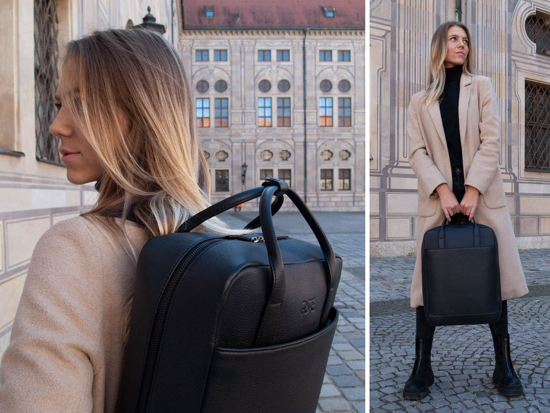 Rucksack Leder VEGA Midnight Black aus echtem Leder von PURE Leather Studio | PURE Leather Studio