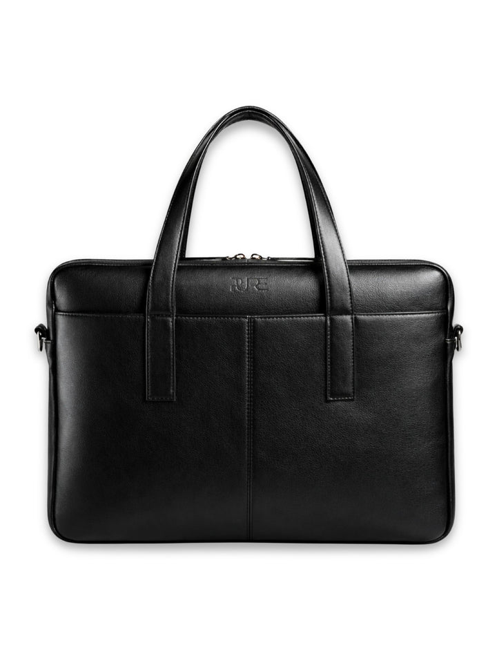 CAPELLA Laptoptasche Midnight Black aus geprägtem Vollnarbenleder