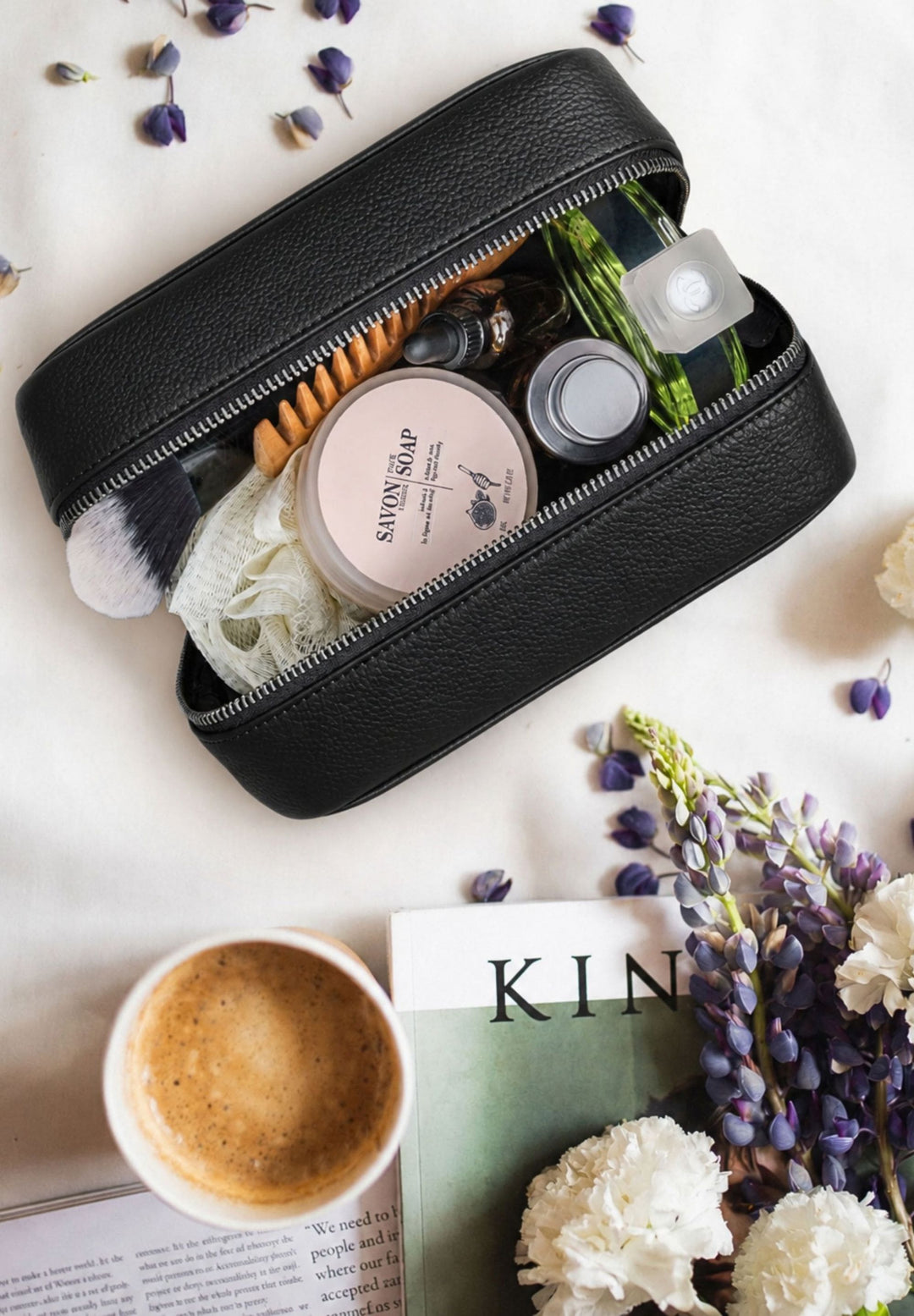 Trousse de toilette en cuir MIRA - Deep Black