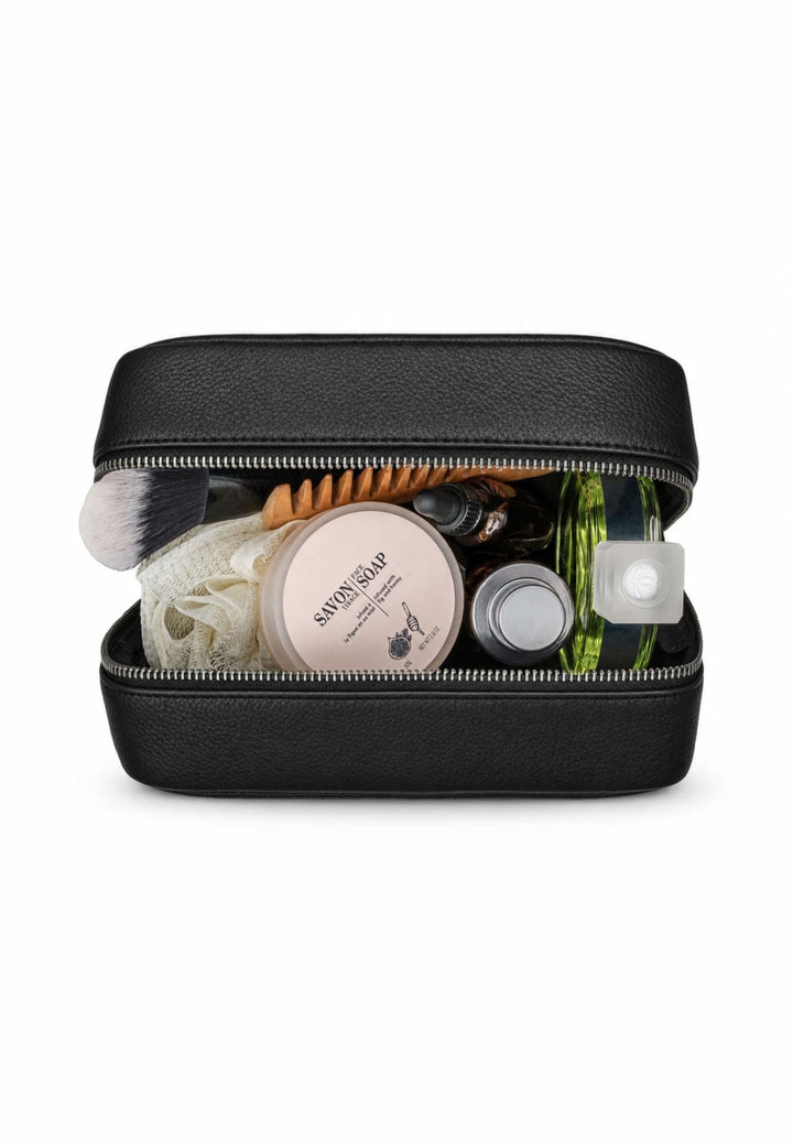 Trousse de toilette en cuir MIRA - Deep Black
