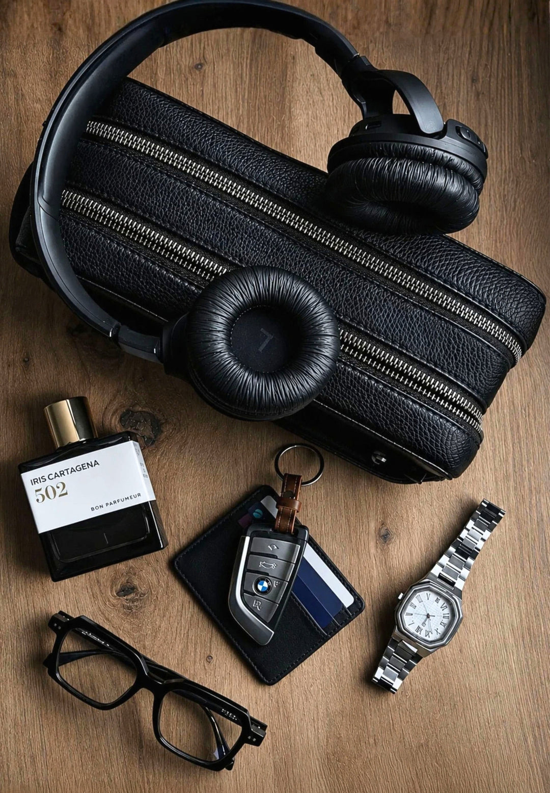 Kulturtasche Leder ATLAS XL Midnight Black