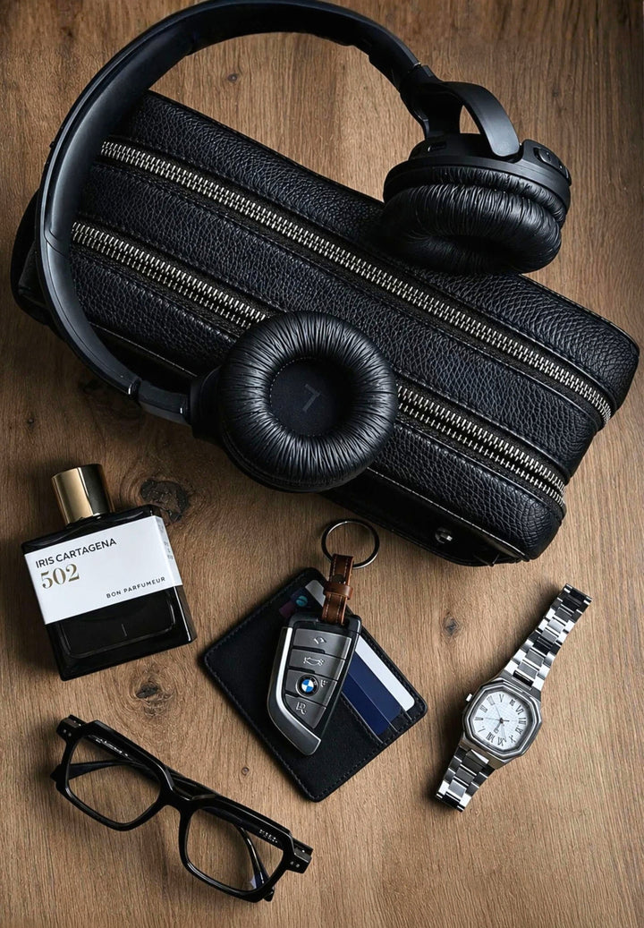 Kulturtasche Leder ATLAS XL Midnight Black