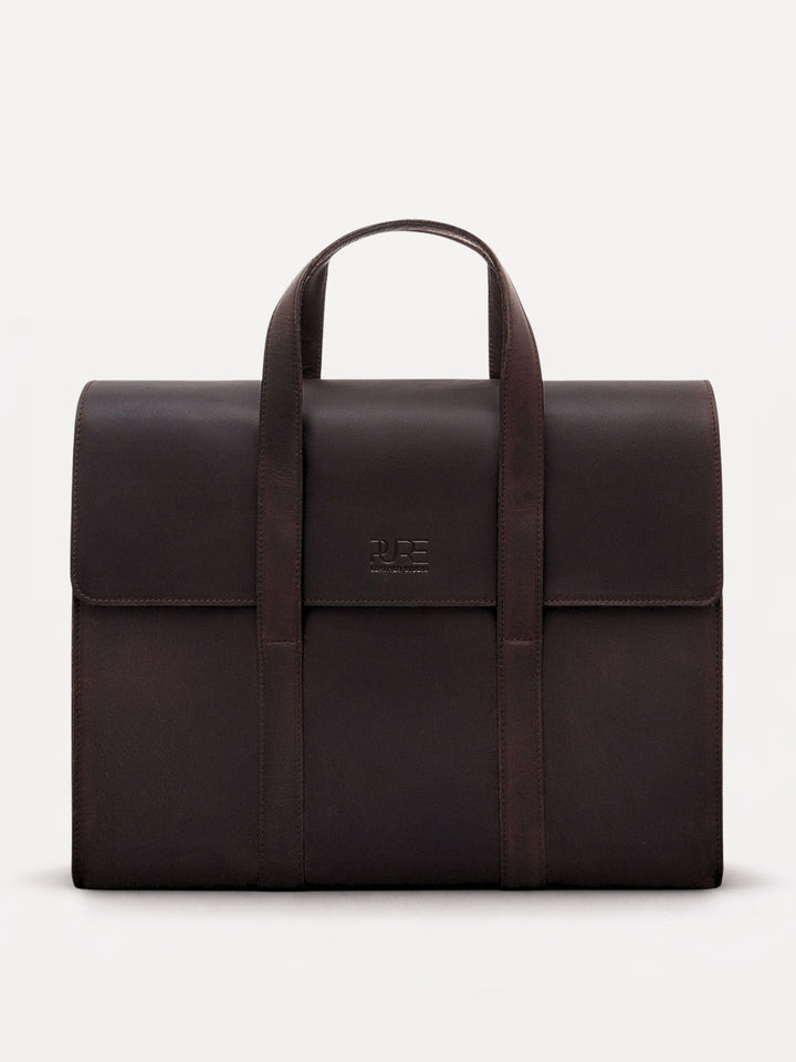 Aktentasche Leder LESATH in Dunkelbraun - klassische Herren Aktentasche aus echtem Leder im edlen Vintage Look