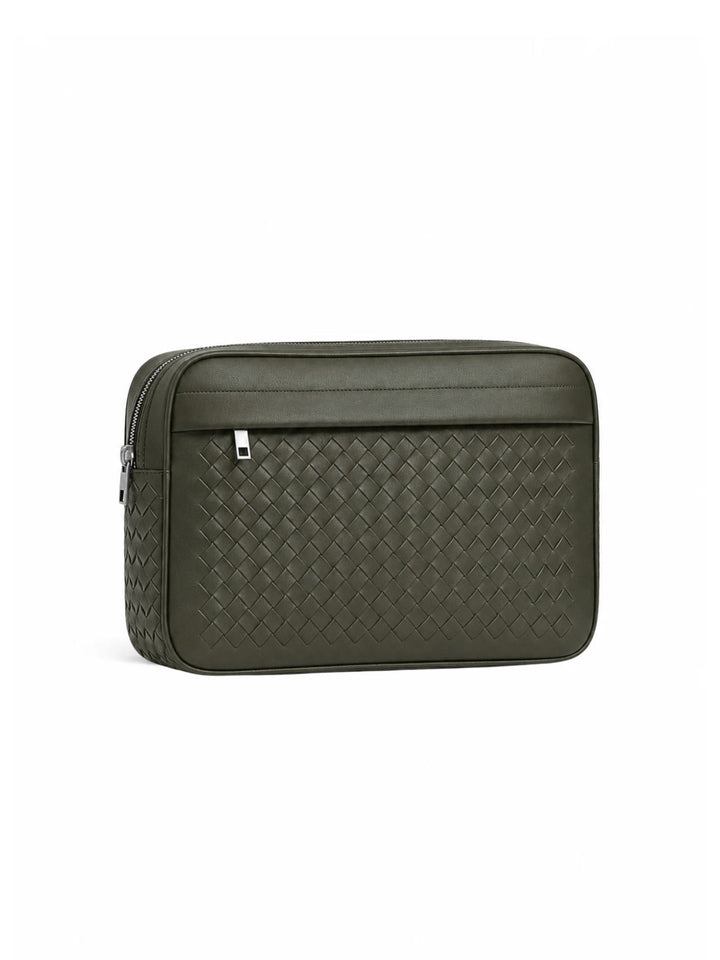 eitenansicht einer kleinen Crossbody Bag aus Leder in Olive