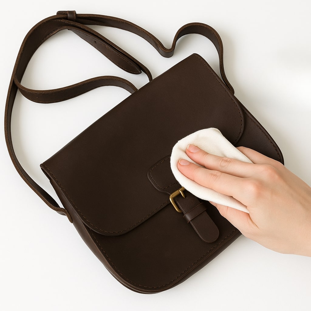 Glattledertasche nach der Pflege sanft nachpolieren für natürlichen Glanz