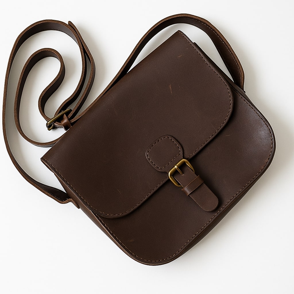 Ledertasche aus Glattleder vor der Pflege vorbereiten und auf Verschmutzungen prüfen