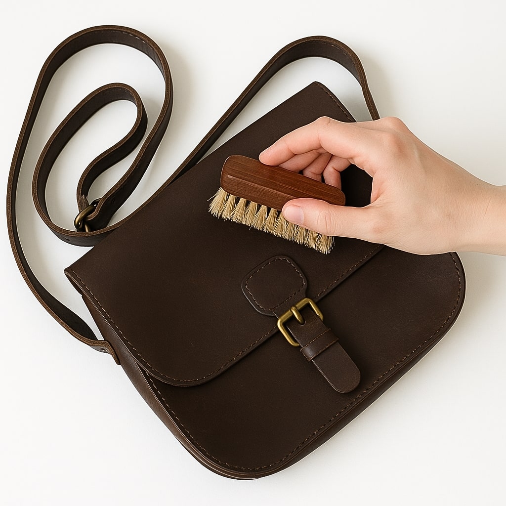 Glattledertasche mit Naturbürste reinigen und Staub schonend entfernen