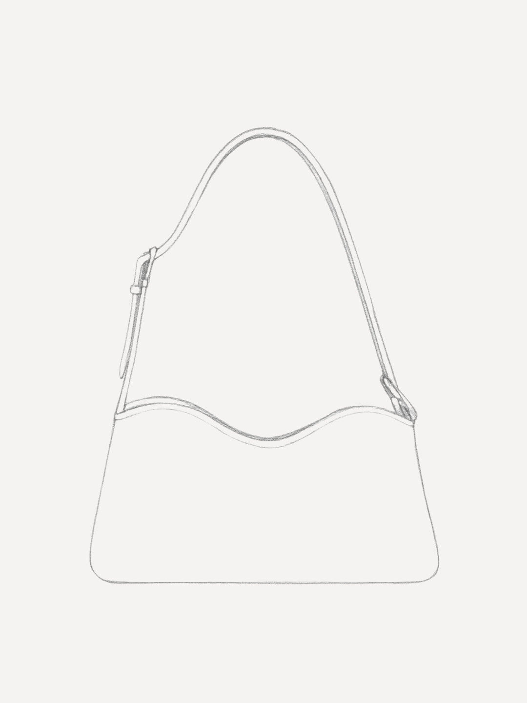 Minimalistische Frontansicht der Leder Schultertasche MILEVA als Strichzeichnung mit verstellbarem Schulterriemen