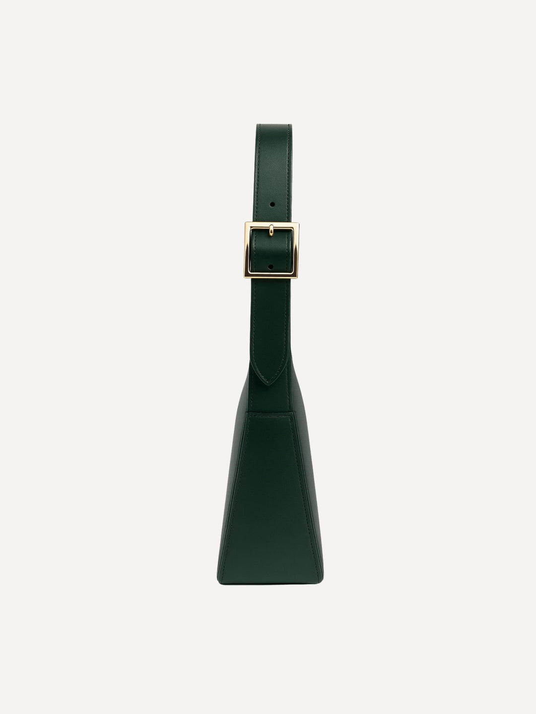 MILEVA grüne Lederschultertasche - Seitenansicht mit verstellbarem Schulterriemen