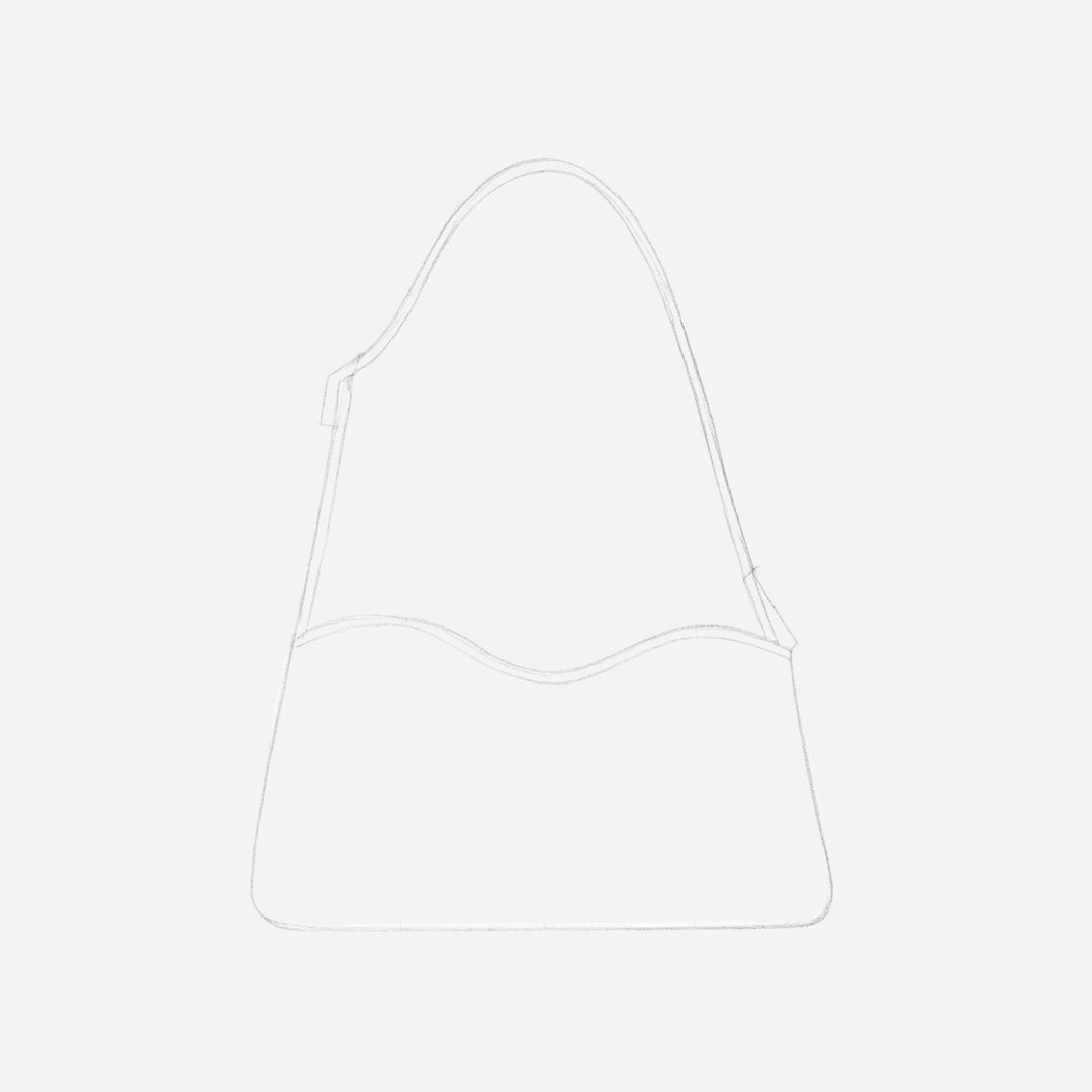 Kombination aus Taschenform und Schulterträger der Schultertasche MILEVA als Zeichnung