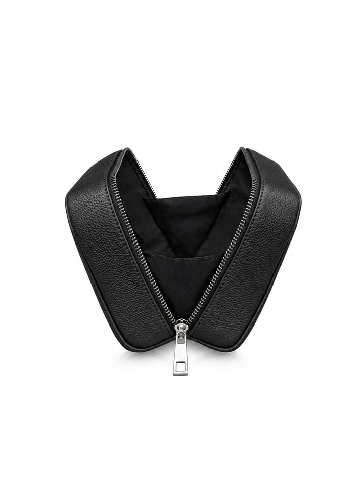 MIRA Kosmetiktasche aus schwarzem Leder mit Reißverschluss - Detailansicht