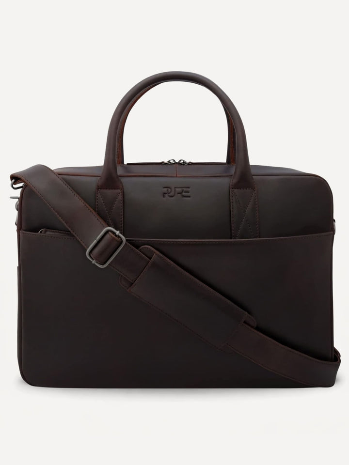 NAOS Laptoptasche aus braunem Echtleder - elegante Business Tasche für Laptop, Büro und Reisen