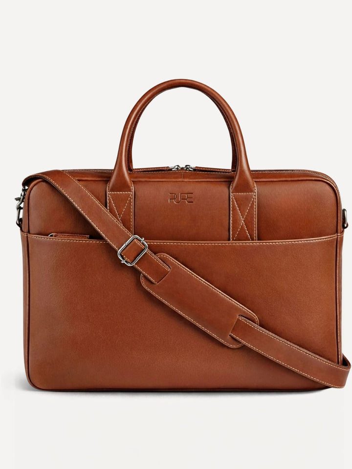 NAOS Laptoptasche aus braunem Echtleder - elegante Business und Arbeitstasche für Laptop, Büro und Reisen