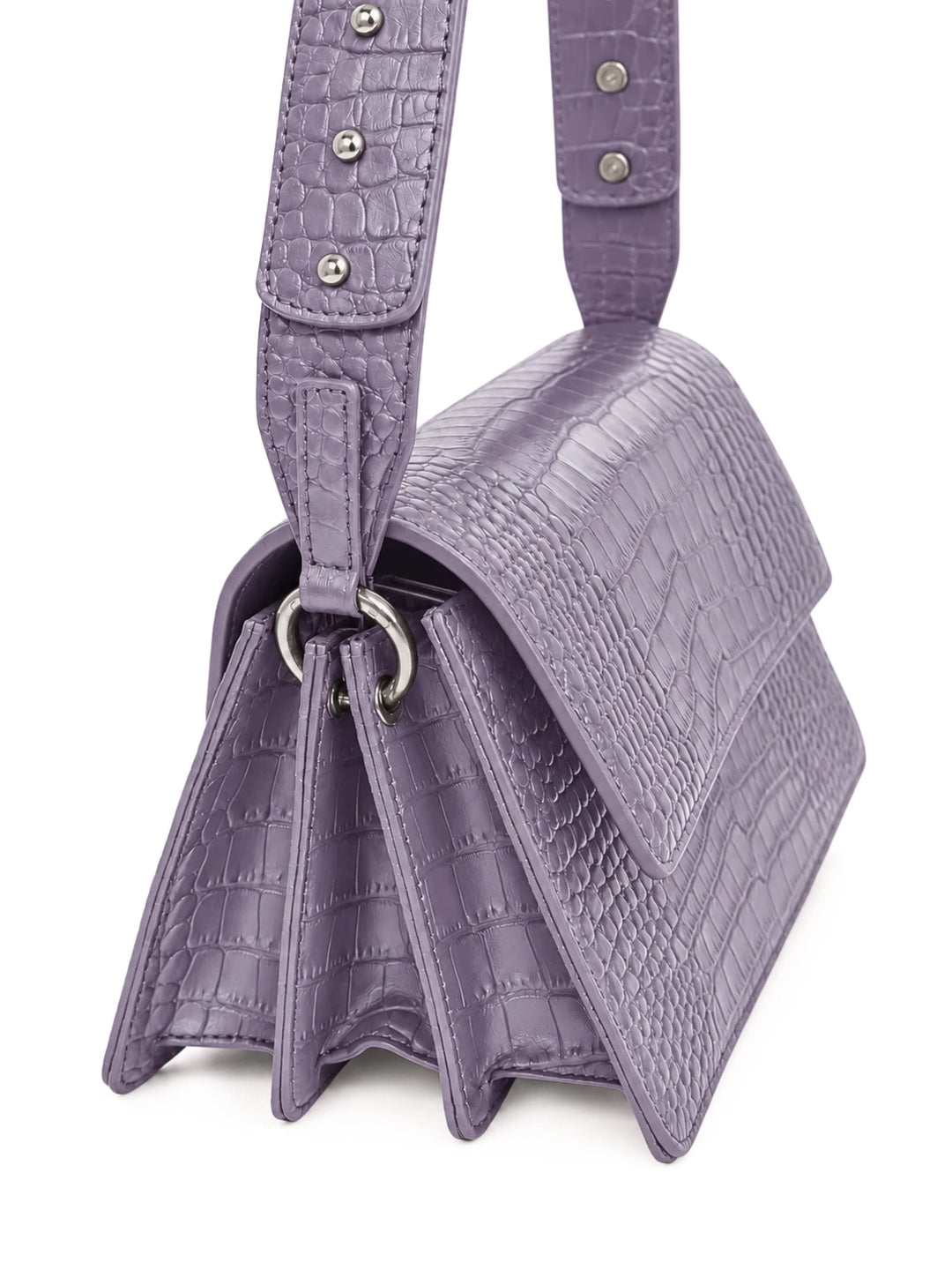 Pure Studios Ophelia Schultertasche in Lavender mit Croco-Prägung - Seitenansicht