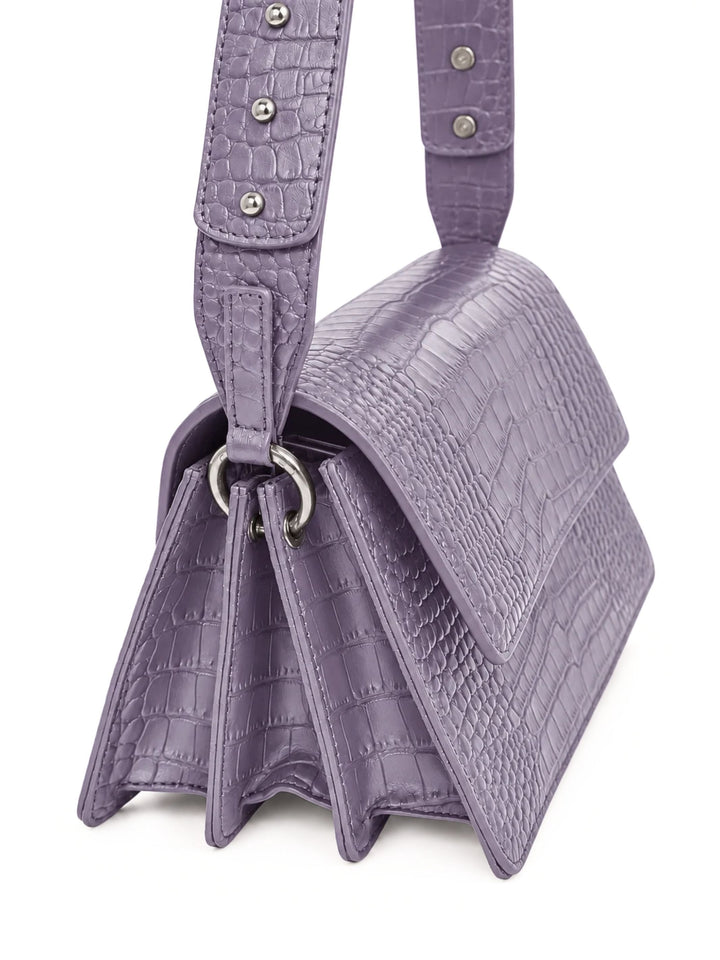 Pure Studios Ophelia Schultertasche in Lavender mit Croco-Prägung - Seitenansicht