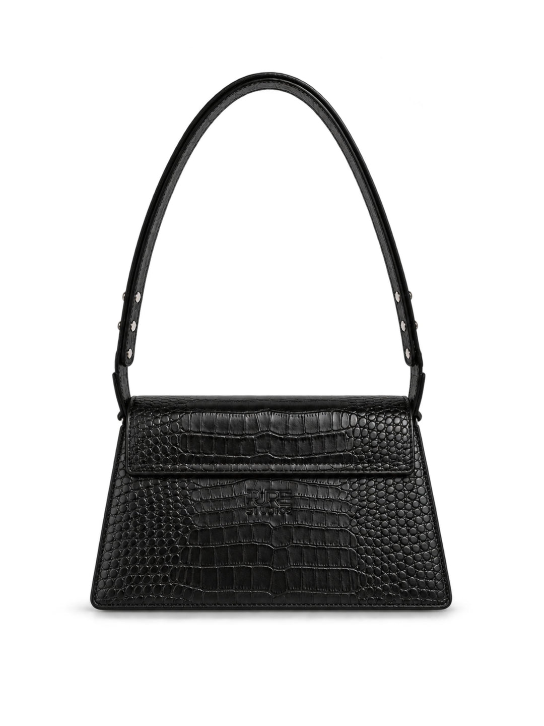 PURE Studios OPHELIA schwarze Croco Schultertasche mit Henkel