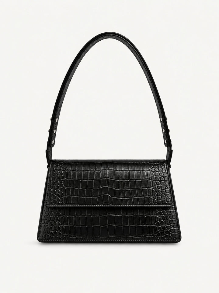 PURE Studios OPHELIA schwarze Croco Ledertasche in Frontalansicht