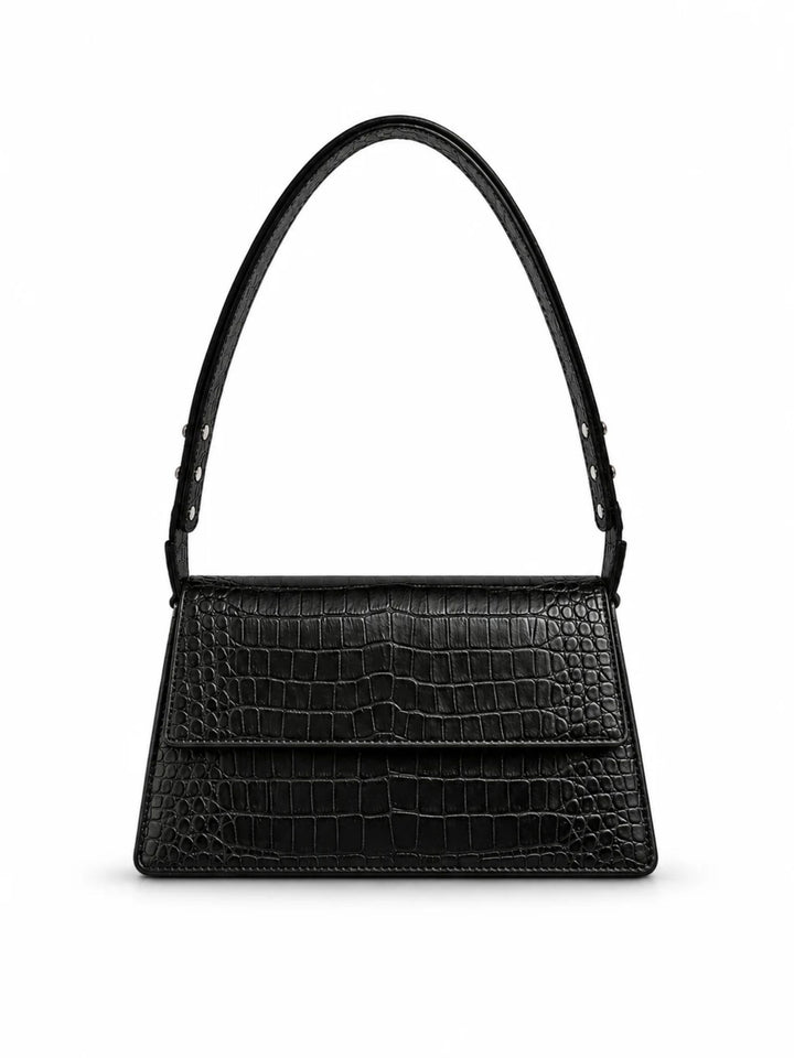PURE Studios OPHELIA schwarze Croco Ledertasche in Frontalansicht