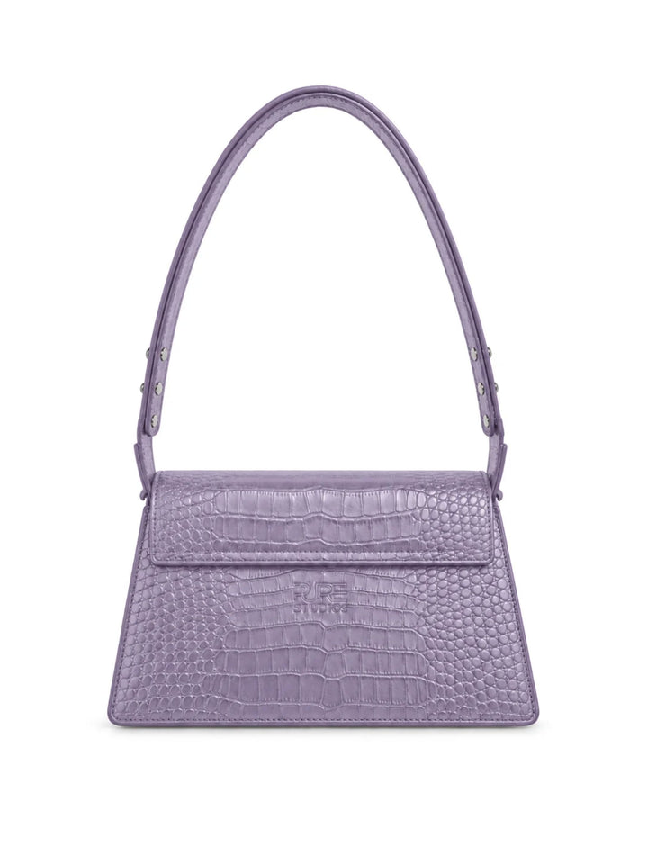 Pure Studios Ophelia Schultertasche in Lavender mit Croco-Prägung - Rückansicht