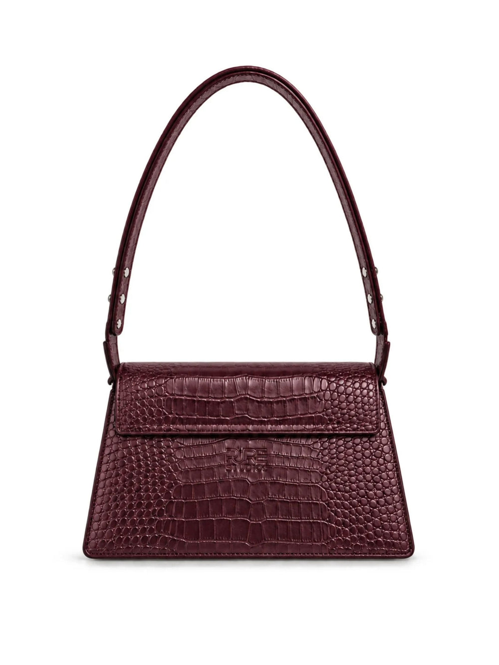 Ophelia Schultertasche aus Leder in Burgundy mit Krokodilprägung - Rückansicht