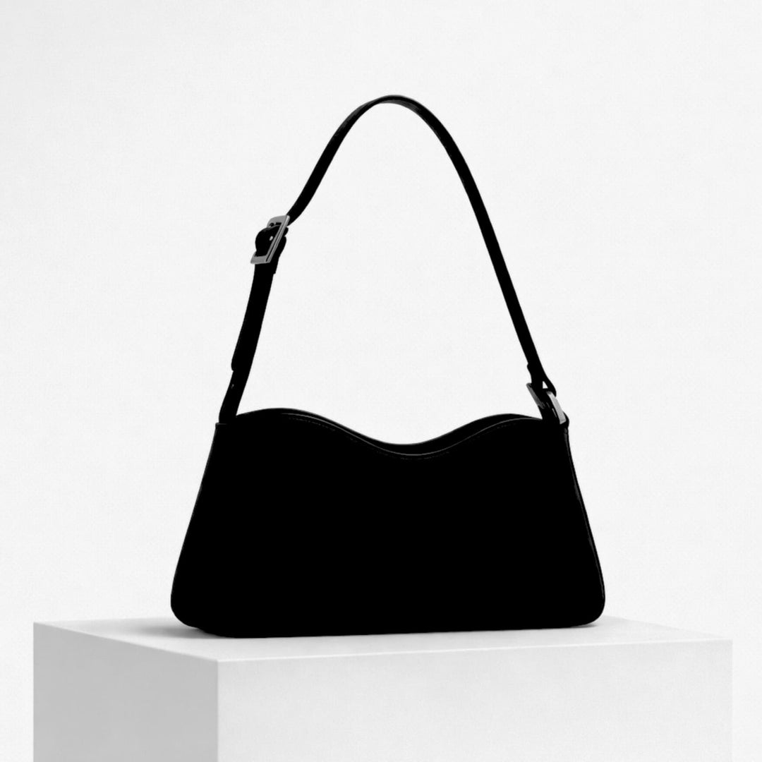 Schwarze Schultertasche Mileva aus hochwertigem Leder für Damen, minimalistisches Design
