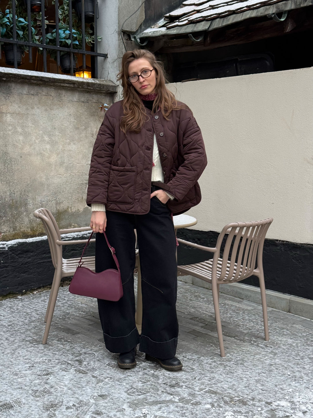 Schultertasche MILEVA aus Leder - Merlot