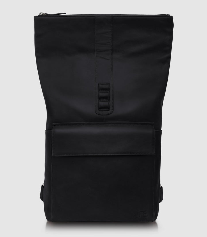 Rolltop Leder Rucksack POLIS Midnight Black aus echtem Leder von PURE Leather Studio | PURE Leather Studio